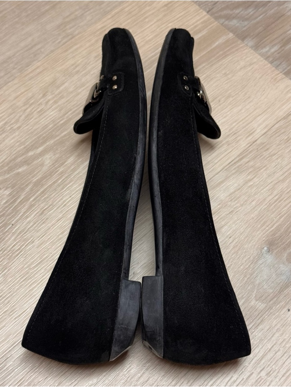 Prada Black Suede Leather Loafer Flats Size 37 US 7 Silver Hardware - Picture 7 of 16